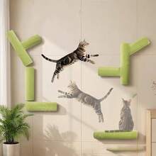 Cat Wall Climbing Set - Durable PE Plastic Cat Climbing Frame With Adhesive Installation, Green-Grey Cat Shelf And Hammock, Suitable For Home And Cat Hotel - Multicolor - View 1