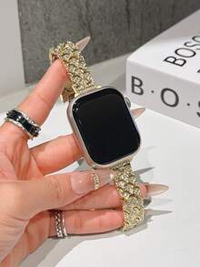MAPUCE 1PC Luxury Metal Fish Scale Rhinestone Bands, Compatible With Apple Watch 38/40/41/42/44/45/46/49mm, Suitable For Apple Watch Series Ultra/SE/11/10/9/8/7/6/5/4/3/2/1, Adjustable Length, Rhinestone Fish Scale Design, High-End Fashion (Band Only, Watch Not Included) - Gold - View 1