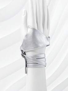 1 Pair Motorcycle Lace-Up PU Gloves Suitable For Daily Commute And Travel Wear - Silver - View 4