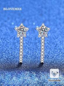 BLOVEMEE 2 Stücke süße modische 925 Stücke Sterlingsilber 0,3 Karat x 2 Moissanit Stern Ohrringe, geeignet für Pendeln, Party, Urlaub, Geburtstag, Valentinstag, Muttertag, Hochzeitstag, Weihnachtsgeschenk für Frauen - Silber - Übersicht 1