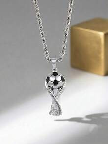 1pc Men's Simple Fashionable Popular Football Pendant Twisted Chain Stainless Steel Necklace, Suitable For Men And Football Enthusiasts, Can Be Used As Jewelry Gift For Daily Sports Wear - Football - View 6