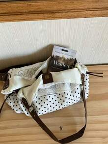 2026新款夏季森女風復古蕾絲花卉格紋拼接布料女款百搭單肩手提通勤包 - 米色 - 查看 5