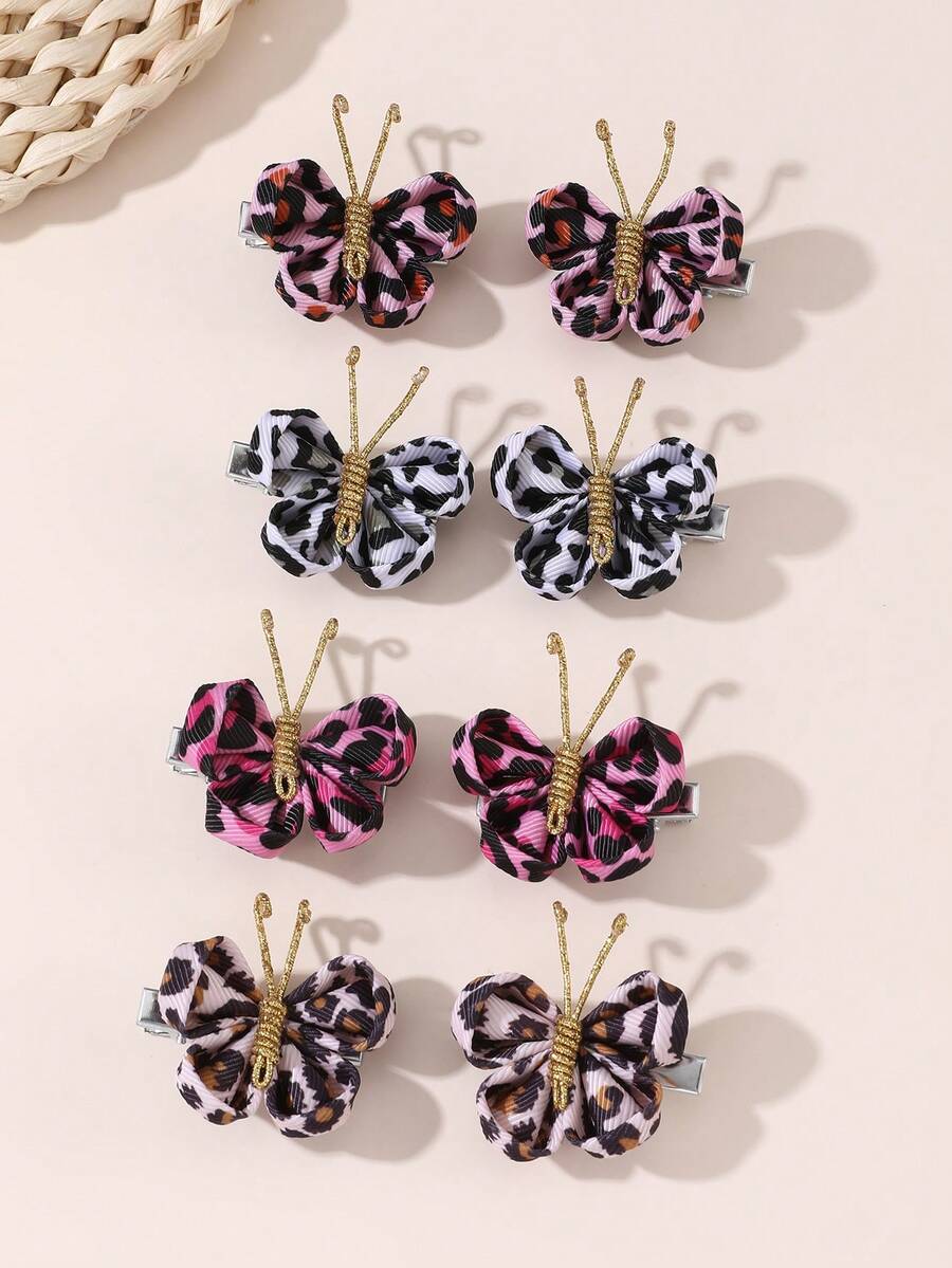 2pcs/Set Juego de pinzas para el cabello con lazo estampado de leopardo & patrón de leche para niñas, adecuado para decoración diaria - Multicolor - Ver 1