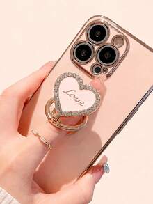 Shiny Rhinestone Heart-Shaped Phone Ring Holder, Foldable Finger Grip Stand, Cute Enamel Colorful Y2K Aesthetic Glitter Phone Accessory, Compatible With IPhone And Android Phones - Multicolor - View 1