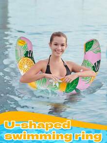 Pelampung Renang Tiup Berbentuk U, Pelampung Kolam Renang Motif Lemon Tropis, Pelampung Air Dewasa PVC Tebal, Mainan Bermain Air untuk Pesta Kolam Renang Pantai Musim Panas - A - View 6