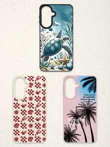 3pcs Summer Beach-Themed Phone Case Set: Ocean Turtle & Starfish, Palm Tree Graphic, Red Plaid Seashell & Lobster Print, Shockproof Full Coverage Phone Covers Compatible With IPhone 11/17/17 Pro/17 Pro Max, Galaxy S25 Ultra. Suitable For Mother's Day, Valentine's Day, Birthday, Easter, Spring/Summer Seasons, Back To School Gifts, Daily Use. - Multicolor - View 62
