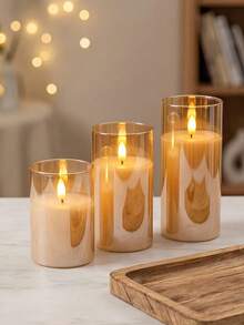 1pc/2pcs/3pcs LED Flameless Candles, Flickering LED Pillar Candles, Candle Lights, Upgraded Water-Drop Shaped Wick, Battery Operated Electronic Candles (Batteries Not Included), Suitable For Table Centerpiece Decoration, Wedding, Garden, Holiday Party, Gift, Fireplace, Home Decor (Gold, 3 Inch X 4 Inch 5 Inch 6 Inch) - Gold - View 6