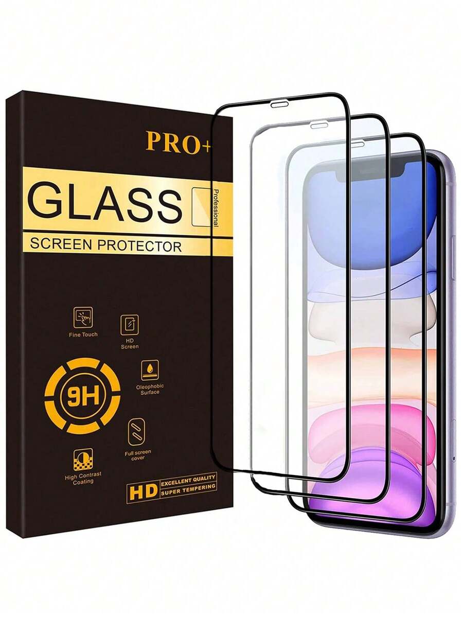 3片裝高解析度防刮鋼化玻璃螢幕保護貼，適用於 iPhone 17/16 Pro Max/16/16 Pro/16 Plus/15 Pro Max/15/15 Pro/15 Plus/14 Pro Max/14/14 Pro/14 Plus/13 Pro Max/13/13 Pro/12/11，附絲網印刷黑色邊框，螢幕保護貼