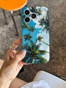 PJDNX 1 pieza Funda de teléfono con estampado de palmera tropical de verano, cielo azul, coco, océano, lunares, estilo de póster de vacaciones, película brillante, carcasa dura, recortes precisos para lente y auricular, cobertura completa, sensación ultraligera de mano desnuda, funda de teléfono 17 Pro Max, compatible con teléfono 16 Pro Max, 15 Pro Max, 14 Pro Max, moda de alta gama, teléfono divertido - Verde - Ver 4