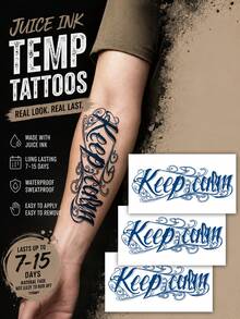 Pegatinas de tatuaje temporal de escritura gótica impermeables para hombres, tatuajes falsos de tinta de jugo, calcomanías de arte corporal realistas de larga duración 7-15 días - negro - Ver 9