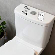 1/4pcs Halloween Cartoon Ghost Push-Down Flush Indicator Toilet Sticker, Removable Self-Adhesive Waterproof PVC Sticker, Suitable For Bathrooms, Toilets, Tank Covers, Or Home Decor - Toilet Stickers - View 3