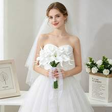 白色馬蹄蘭花束 真觸感新娘/伴娘婚禮花束 人造新娘花束 婚禮配件 家居婚禮派對裝飾 - 白色A - 查看 6