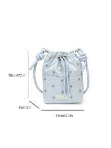 Summer Cute Dreamy Black Drawstring Phone Bag Crossbody Bag Coin Purse Sports Casual College Student Middle School Student Girl Travel Essential Outing Carry-On Bag - Baby Blue - View 4