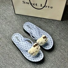 SANRIO 女款可愛 Hello Kitty 厚底夾腳拖鞋，藍色波點豹紋蝴蝶結防滑坡跟涼鞋，夏季海灘戶外拖鞋 - 人字拖 - 查看 17