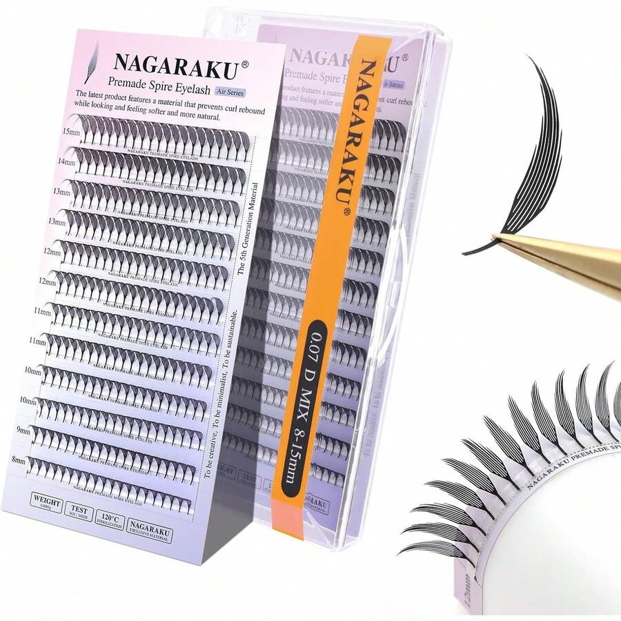 NAGARAKU Extensiones de Pestañas Spire Prefabricadas, 240 Fans Cómic Pestañas Postizas Manga Abanicos de Punta Cónica Ultraligeros Moldeado en Una Pieza Volumen Suave Base Plana -0.07 D 8-15mm Mix - 6D 0.07C-Caja S - Ver 1
