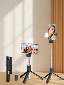 Foldable Mini Selfie Stick Tripod With Detachable Fill Light, Wireless Bluetooth Remote, 360° Adjustable Phone Holder, Portable Lightweight, Suitable For Travel, Vlog, Live Streaming, Selfie - Multicolor - View 2