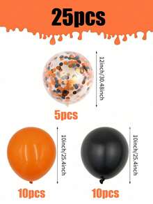 25pcs Black And Orange Halloween Balloon Set, 12 Inch Colorful Confetti Latex Balloons, Suitable For Halloween Celebrations, Trick Or Treat Parties, Ghost Party Decorations - Multicolor - View 2