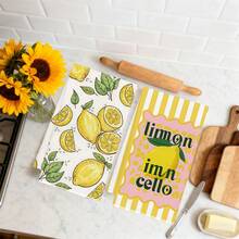 2 PIEZAS Toallas de cocina rectangulares de microfibra de 40*60cm con estampado de patrón de limones a rayas verdes frescas, estilo moderno pastoral de granja, paños de cocina, manteles, toallas de mano, decoración de cocina, decoración del hogar, regalo de inauguración de casa para vecinos, perfecto para uso en cocina y baño, ideal para amas de casa y regalos de reuniones familiares, alta relación costo-beneficio, esencial para el hogar - Dorado - Ver 7
