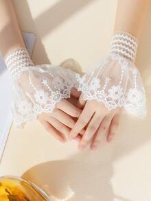 1 Pair Women's Lace Flare Decorative Fake Cuffs, Suitable For Outings And Party Styling - White-268 - View 2
