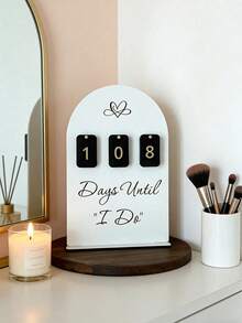 1pc Bohemian Style Wedding Countdown Sign - Wooden Display Board, Visual Tracking Of Days Remaining Until Wedding. Featuring 3D Freestanding Design With Creative Block-Style Number Date Display. - A - View 3