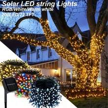 太陽能仙女燈 - 200 LED, 21.95公尺戶外串燈，8種模式，防水，適合聖誕樹、派對與婚禮裝飾 (暖白/彩色/白色) - 太陽能燈串 - 查看 2