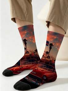1/5/10 Pairs Multicolor Contrast Pattern Mid-Calf Socks, Fun Crazy Novelty Breathable Socks, Men's Gift, Fashion Preppy Style, Soft And Breathable, Daily Versatile, Sports, Casual Wear, Spring Summer Autumn Winter - Multicolor - View 1