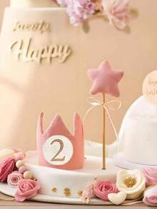 1pc Pink Fabric Star Wand With Gold Ribbon - Suitable For Birthday Party Decoration And Gifts, Multi-Functional Holiday Accessory, Party Favor, Suitable For Easter, Birthday, Wedding, Anniversary And Other Theme Party Supplies, Suitable For Role Play And Celebration - Multicolor - View 2