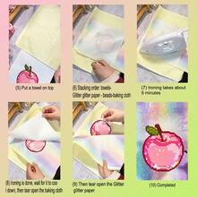 [9pcs Set]6pcs Rainbow Glitter Fabric Iron-On Beads + 3pcs Baking Cloth, Easy To Iron No-Hole Craft, Melted Bead Craft Accessories Tools (15*20cm) - A - View 6