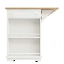 Kitchen Island, Removable Partitions, Kitchen Unit, Serving Cart With Worktop, Sideboard, Wood-Effect Serving Cart, Sideboard, Tempered Glass Display Cabinet, White - White - View 7