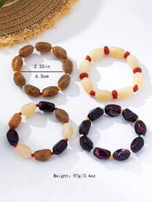 1 chiếc/4 chiếc vòng tay hạt đính thủ công phong cách Bohemian, vòng tay xếp chồng nhiều lớp bất đối xứng phong cách nghỉ dưỡng, phụ kiện đi biển cá nhân hóa tinh tế - vòng tay đính hạt - Xem 2