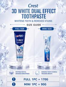 CREST Gleam White Dual-Action Toothpaste 170g Full Size, 90g Sample, Lime Fresh Scent, Stain Removal & Whitening, Deep Cleaning, Long-Lasting Freshness, Daily Oral Care - 3D炫白雙效去漬白牙膏 - 查看 3
