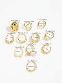 11pcs French Baroque Faux Pearl Layered Rings, Gold Lava Line Geometric Ring Set For Women - Gold - View 6