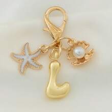 1pc Ocean Series Starfish Shell 26 Letters Keychain, Suitable For Bag Accessories, Lanyard With ID Holder, Car Decor, Bag Pendant, Couple Keychain, Perfect Gift For Vacation Season - Multicolor - View 29