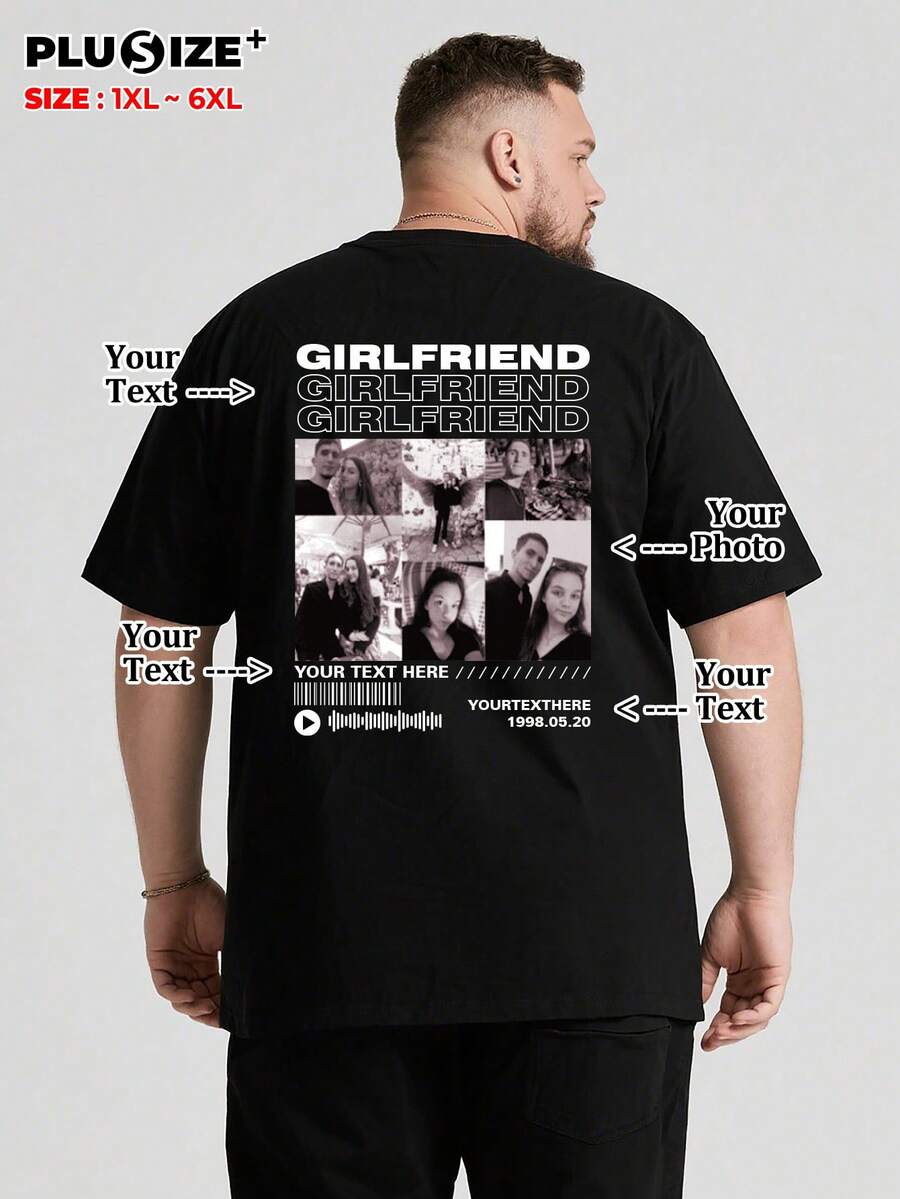 Plus Size Custom Commemorative Gift & Men's Black Casual T-Shirt, Create Your Own Exclusive Printed T-Shirt. Sports - Black - View 1