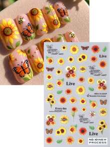 2 Folhas de Adesivos de Arte de Unhas com Girassol, Padrão de Margarida, Borboleta e Folha, Decalques de Unhas Autoadesivos, Decoração de Unhas DIY para Salão de Unhas, Suprimentos Elegantes para Unhas Femininas - Multicolorido - Visão 4