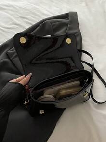 1pc Minimalist Retro Square Flap Bag, With Adjustable Shoulder Strap And Lightweight Shoulder Crossbody Bag, Solid Color Design. Perfect For Women's Daily Casual And Student Use - Black - View 6