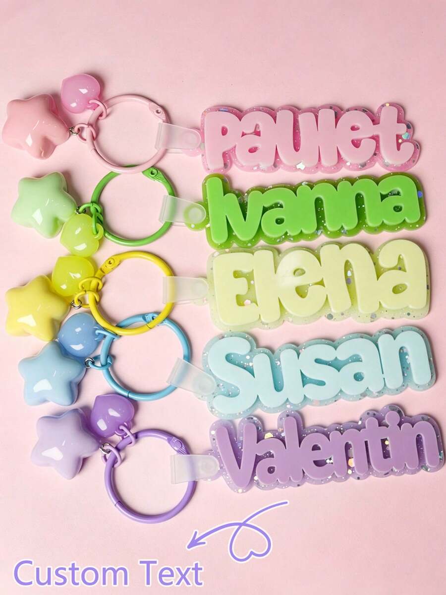 1pc Customized Acrylic Name Keychain, Glitter Colorful Bubble Letter Name Tag, Backpack Charm, Back To School, Birthday Gift - Multicolor - View 1