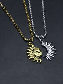 2pcs/Set Kalung Liontin Matahari & Bulan Pasangan Vintage, Perhiasan Gaya Punk Hip-Hop Gothic, Hadiah untuk Pria & Wanita - MultiWarna - View 6