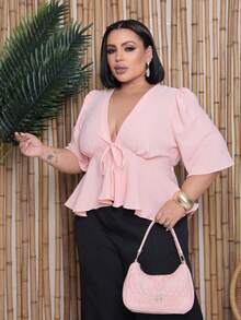 ELEGANT PLUS BATA BLOUSE, WOMEN'S FASHION, LIGHT SUMMER - BABY PINK - View 7