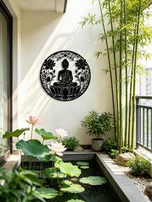 1件 2D平面佛陀蓮花曼陀羅金屬牆飾 - 黑色剪影禪意靈性裝飾品。適合冥想室、居家與庭院裝飾、茶室及瑜伽工作室。送給親友與追求內心平靜者的舒心居家禮物。 - 蓮花佛 - 查看 4