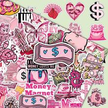 50pcs Fresh Ins Style Pink Coin Doodle Cartoon Dollar Creative Decorative Planner Tablet Stickers - Pink Coins - 1963 - View 1