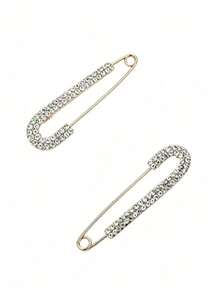 2pcs Elegant Gold & Silver Rhinestone Sweater Brooch - Luxury Minimalist Design, Exuding High-End Fashion - Extra Large Size, Eye-Catching Styling, Secure Wear, Perfectly Showcasing Confident And Graceful Aura - Multicolor - View 12