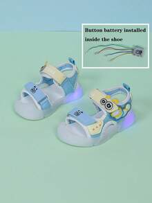 1 par de zapatos hermosos y de moda con luz LED, suela blanda para bebé, punta cerrada, correa anti-patada, fáciles de poner y quitar, adecuados para uso interior y exterior - Azul menta - Ver 2