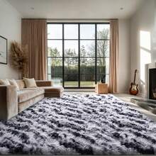 WISH TREE 8x10 Area Rugs For Living Room, Fluffy Shaggy Rug Soft Carpets, Big Rugs For Bedroom Home Decor Aesthetic Tie-Dyed Stipe Black Grey - Tie-dyed Stipe Black Grey - 查看 5