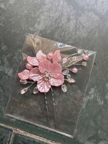 1 pieza Clip para el cabello floral rosa hecho a mano con pedrería para mujer, accesorio de adorno para el cabello para vestirse en Año Nuevo - Rosa - Ver 4