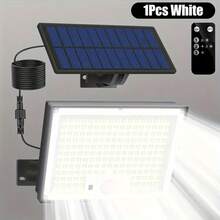 太陽能戶外燈，172 LED，IP65 防水，感應器與遙控器，3 種照明模式，5.0m 無線太陽能投光燈，花園街道露台庭院戶外壁燈 - 查看 5