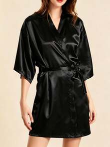 1pc Women's Personalized Kimono Robe With Custom Text And Black Heart Print, Bridal Party Sleepwear Bathrobe - Multicolor - View 6