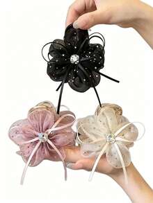 4pcs New Spring And Summer Floral Hair Clips, Net Hair Clips, High Ponytail And Bun Fixers, Hair Accessories - Multicolor - View 7
