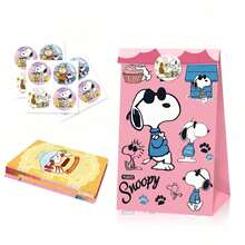 1 Set/12 Pcs 2026 Popular Snoopy Sticker Paper Bags, Pink And Yellow Sticker Paper Bags, Snoopy Theme Party Favors, Souvenirs And Other Suitable Gifts, Snacks, Craft Packaging And Storage. Birthday, Back To School And Holiday Gift Prizes. (Random Style) - Multicolor - View 4