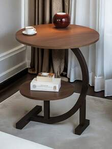 1pc C-Shaped Mobile Side Table With Double-Layer Tray Storage, Practical Small Side Table For Placing Books And Water Cups Beside The Sofa - Multicolor - View 9